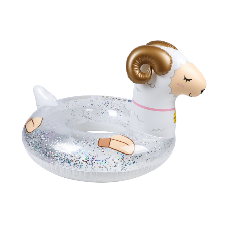 Bouée Gonflable Ronde XXL pour Piscine & Plage Ultra Confort, Flotteur Deluxe - Mouton A Paillettes ø115cm