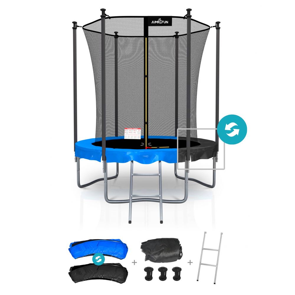 Trampoline extérieur 180 cm réversible - filet de sécurité + matelas de protection + echelle - norme CE