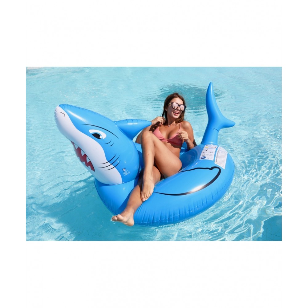 Bouée Gonflable Ronde XXL pour Piscine & Plage Ultra Confort, Flotteur Deluxe - Requin ø115cm