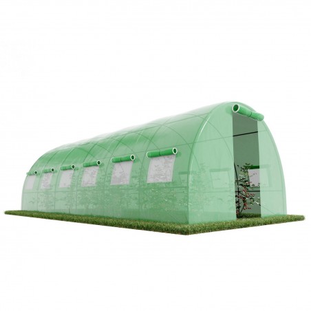 Serre de Jardin Tunnel 18m² - bache armée - avec fenêtres latérales et porte zipée Surface