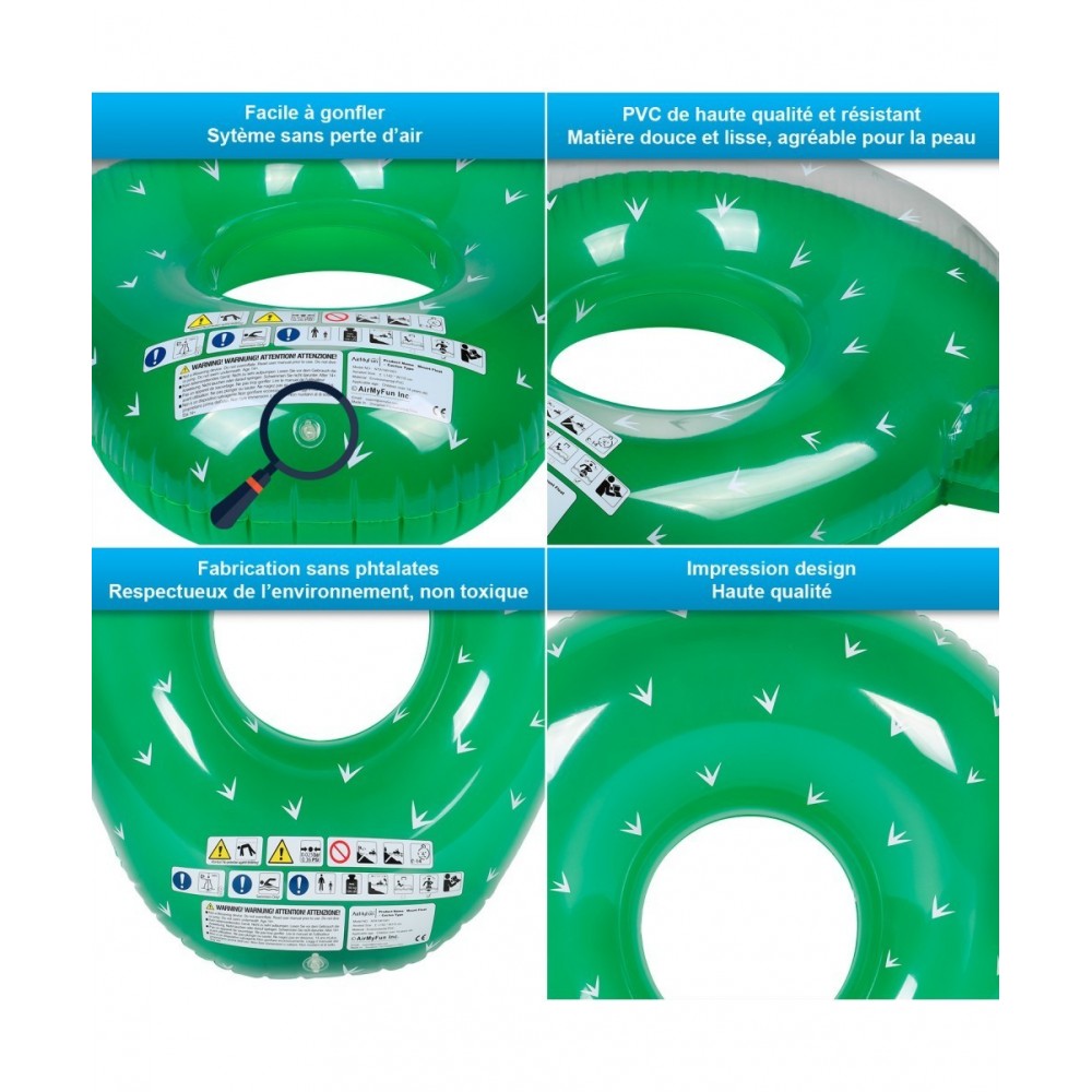 Bouée Gonflable XXL et Porte Boisson Gonflable pour Piscine & Plage - Pack Evasion Cactus