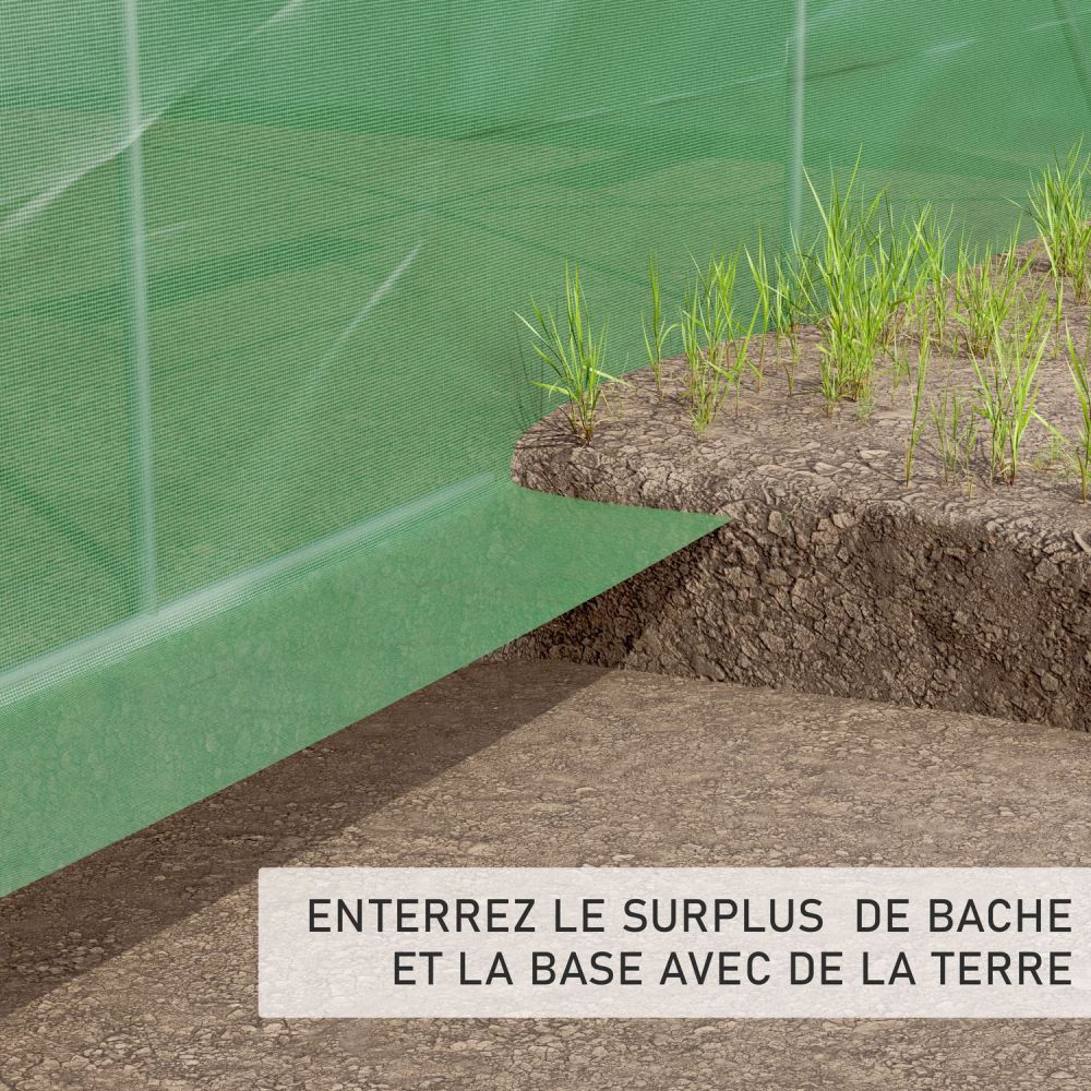 Serre de Jardin Tunnel 18m² - bache armée - avec fenêtres latérales et porte zipée Surface