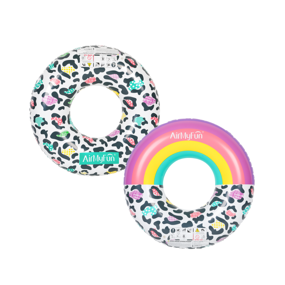 Pack 2 Bouées Gonflables Ronde XXL pour Piscine & Plage Ultra Confort, Flotteur Deluxe - Pack Twin Donut Leopard ø120cm