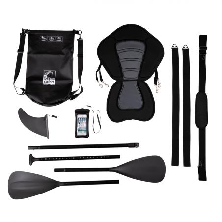 Kit 6 accessoires pour SUP (Sac et pochette téléphone étanche, pagaie convertible kayak, siège kayak, aileron central, sangle de