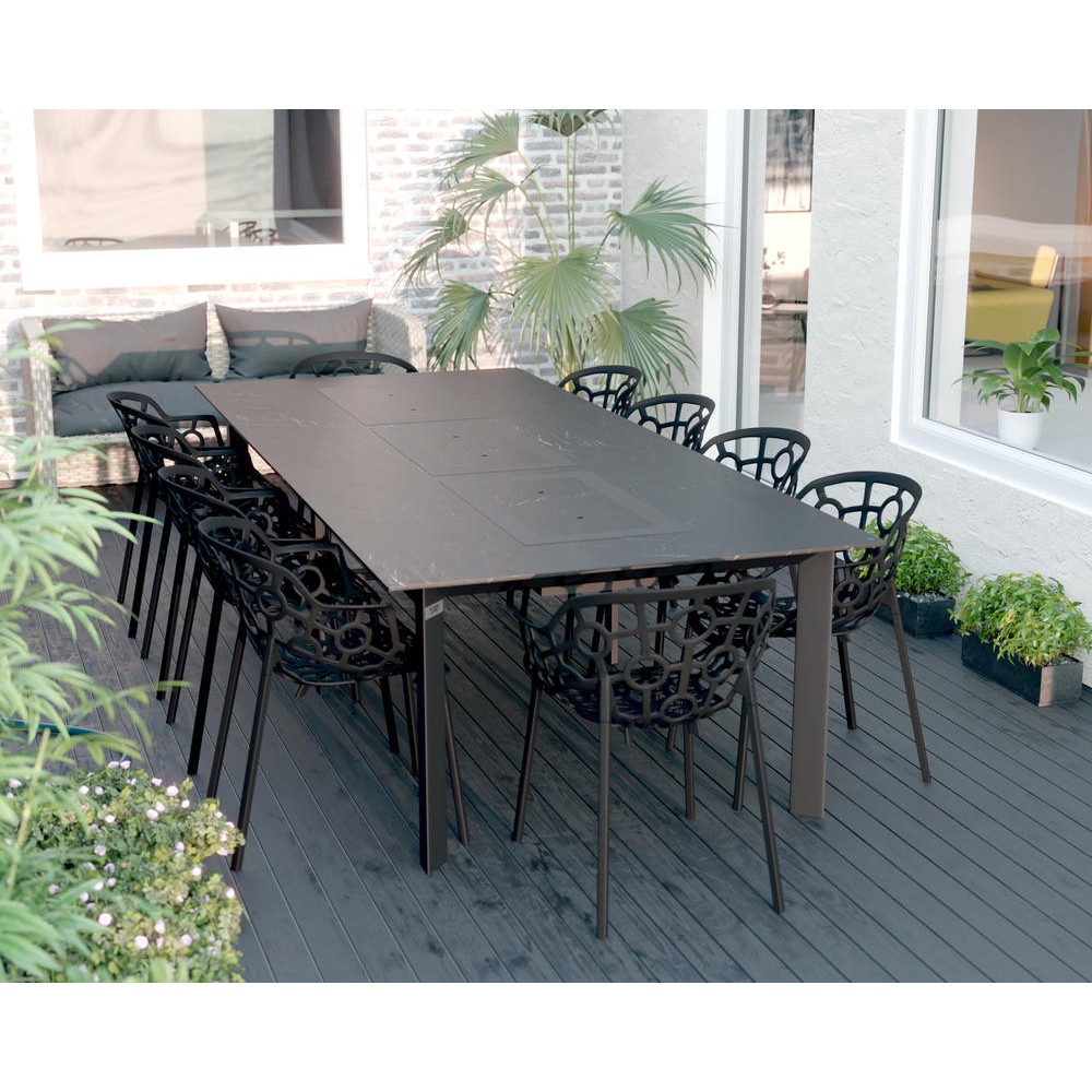 Table de jardin 10-12 personnes 280 X 120 X 75 cm - Noir effet marbré