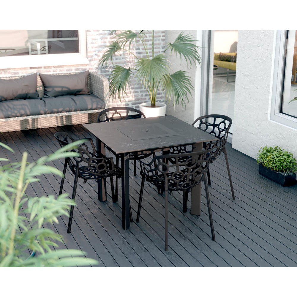 Table de jardin 4 personnes 90 X 90 X 75cm - Noir effet marbré