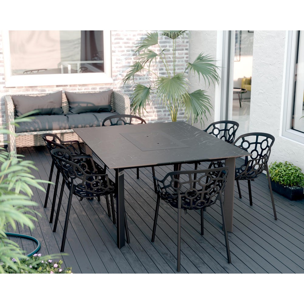 Table de jardin 6-8 personnes 150 X 120 X 75cm - Noir effet marbré
