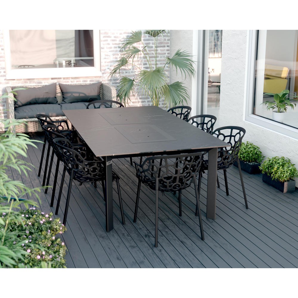 Table de jardin 8-10 personnes 220 X 120 X 75 cm - Noir effet marbré