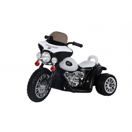 Moto de Police Electrique 20W pour enfants - 80L x 43l x 54.5H cm - 3 roues, marche av/ar, phares fonctionnels, bruitages moteur