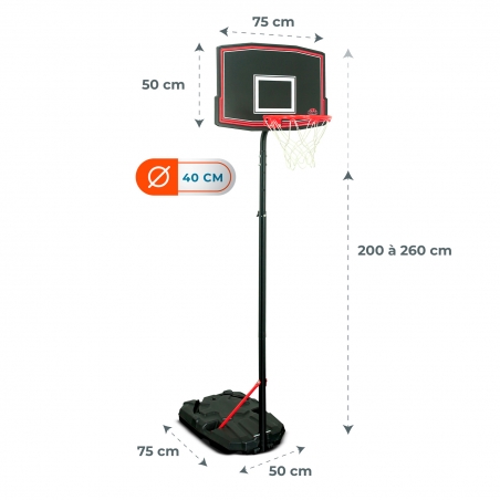 Panier de basket réglable 2.60m avec ballon et pompe - Phoenix 