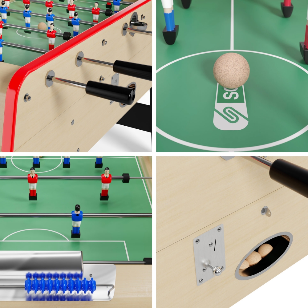 Baby Foot Olympic avec Monnayeur intégré, Barres Télescopiques et 10 Balles en Liège 149,5 x 77 x 95 cm  - Bois Clair