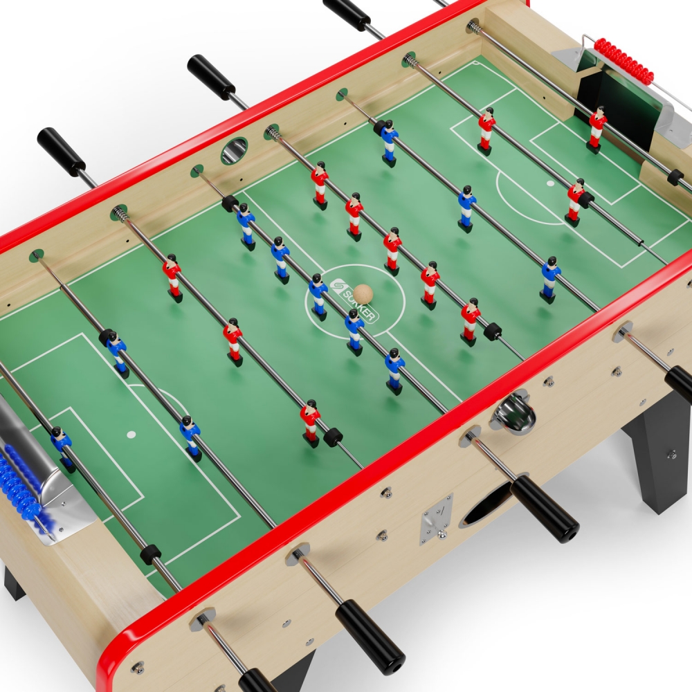 Baby Foot Olympic avec Monnayeur intégré, Barres Télescopiques et 10 Balles en Liège 149,5 x 77 x 95 cm  - Bois Clair