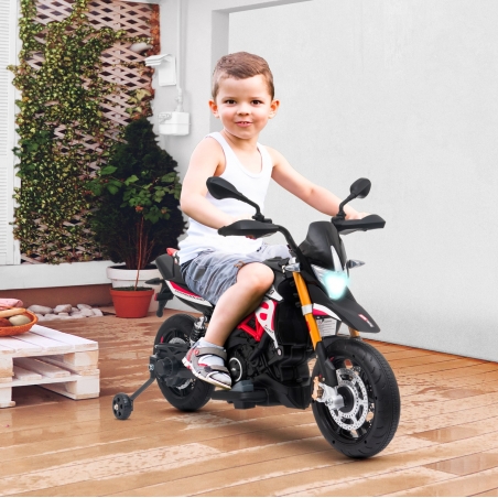 Moto Electrique Aprilia Dorsoduro 900 pour Enfant - avec Klaxon, Système Audio et Roulettes de soutien