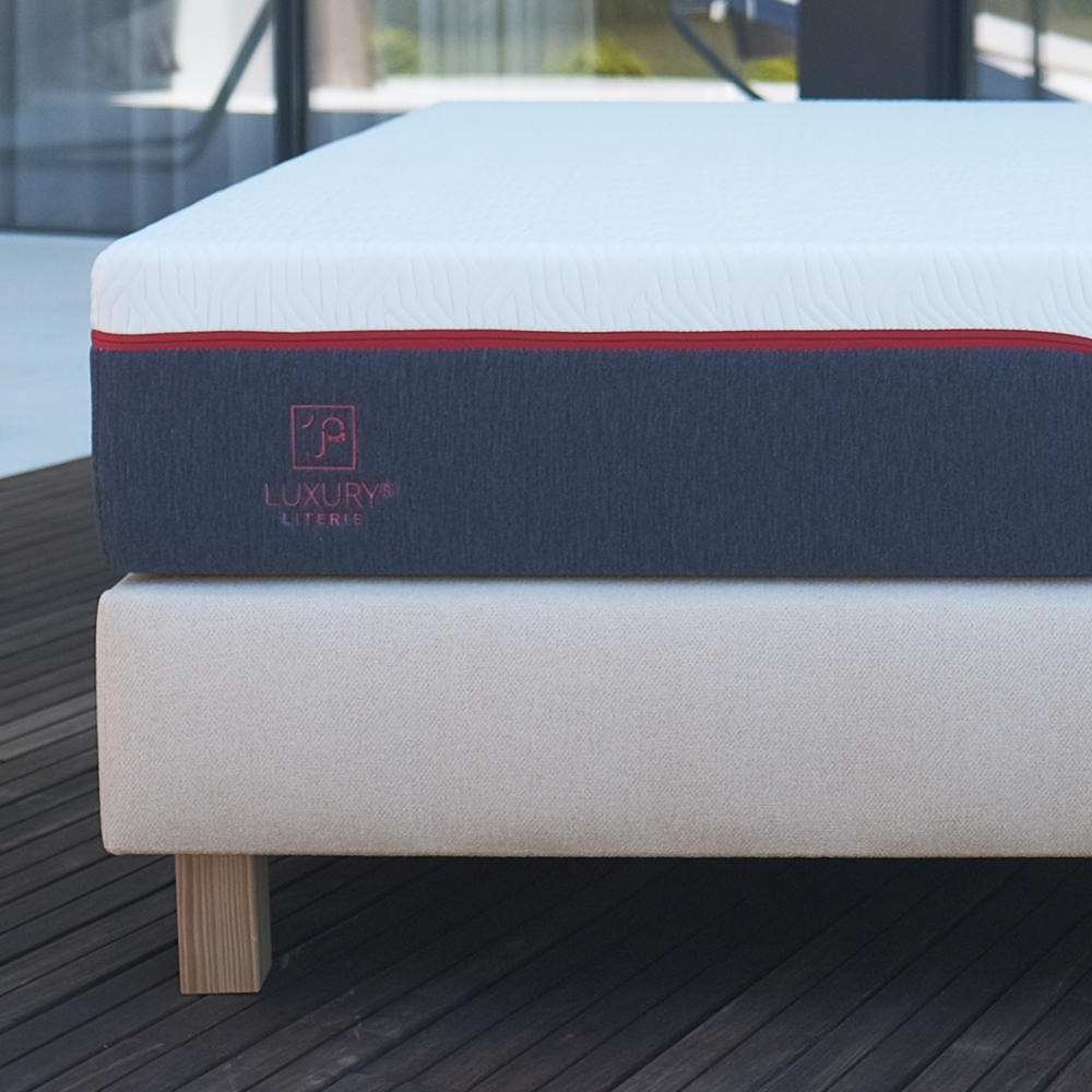 Sommier tapissier beige, Gamme Prestige Hôtel, bois massif + pieds offerts