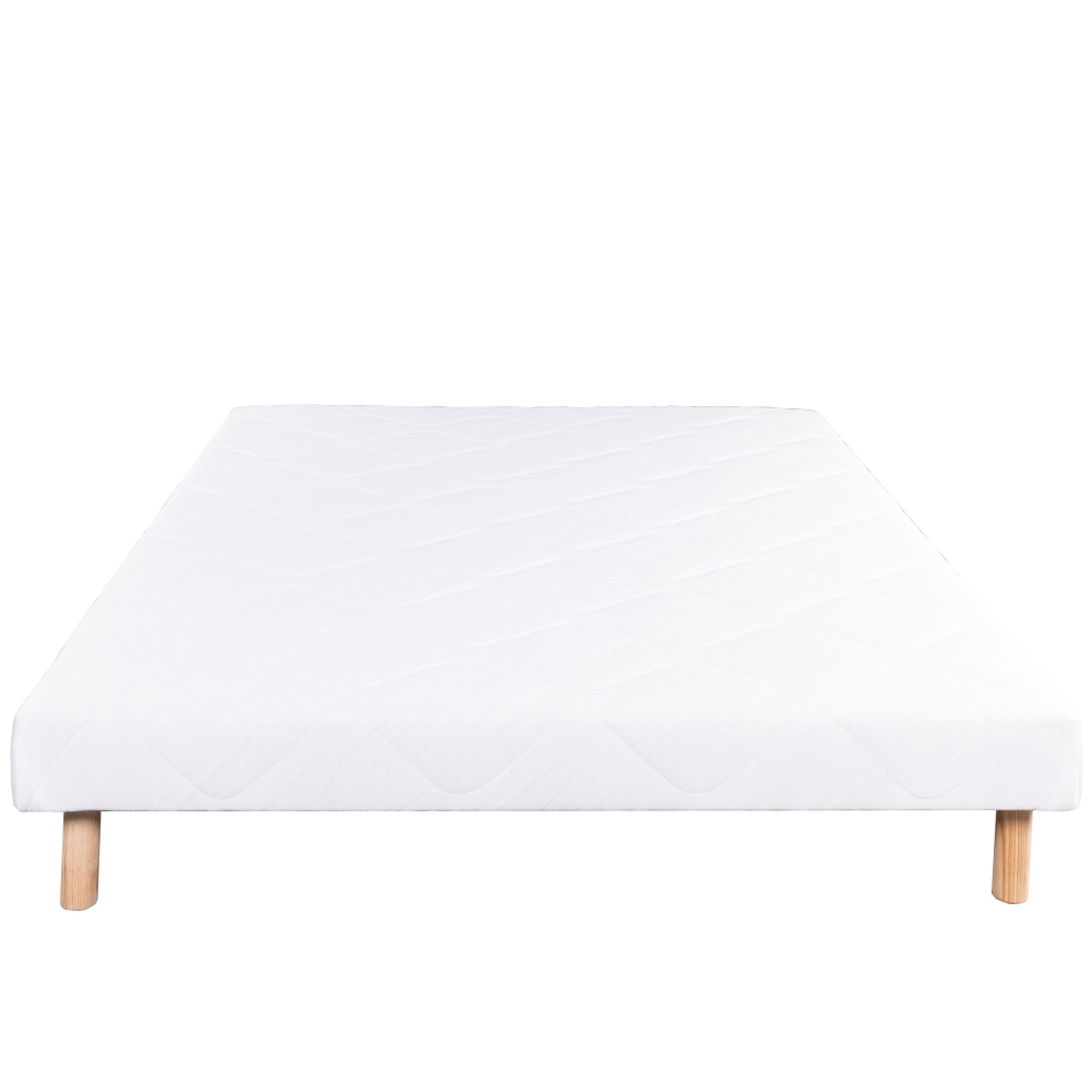 Sommier tapissier blanc, Gamme Prestige Hôtel, bois massif + pieds offerts