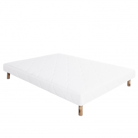 Sommier tapissier blanc, Gamme Prestige Hôtel, bois massif + pieds offerts