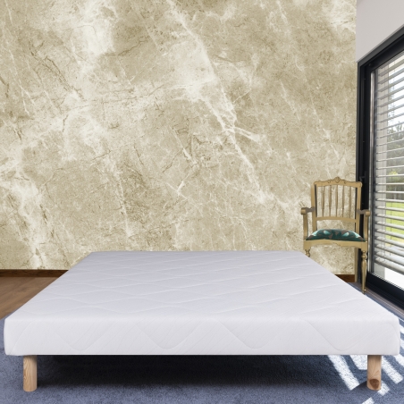 Sommier tapissier blanc, Gamme Prestige Hôtel, bois massif + pieds offerts