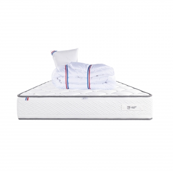 Matelas Iris, 20 cm, mousse haute densité, ferme, face été/hiver + 1 oreiller + couette