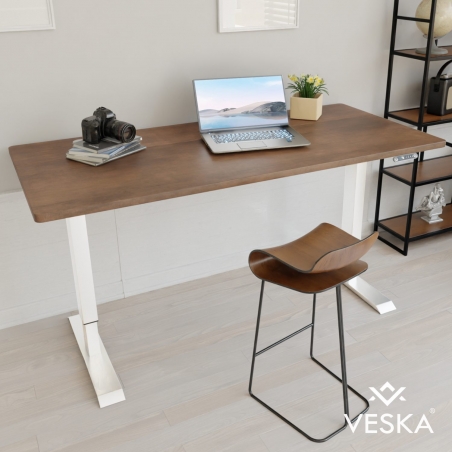 Bureau assis debout électrique 14070 cm - Plateau Bois foncé / Pieds Blanc