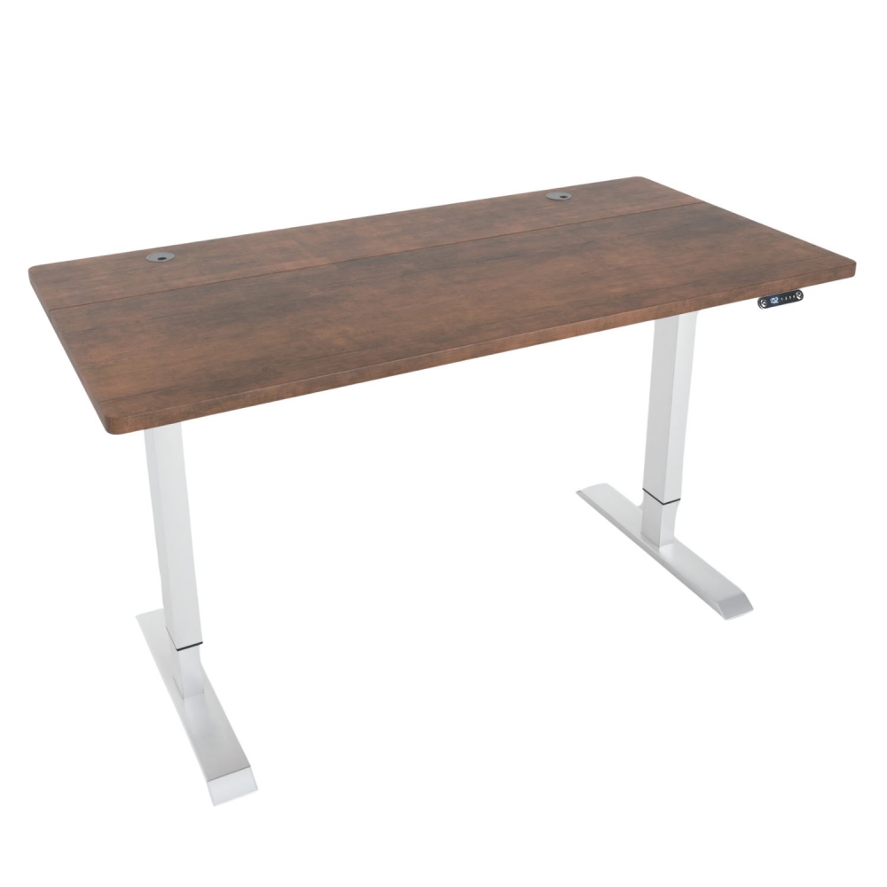 Bureau assis debout électrique 14070 cm - Plateau Bois foncé / Pieds Blanc