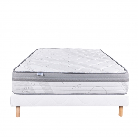 Ensemble Matelas Relaxation 26 cm, ressorts ensachés ferme face été/hiver + sommier blanc ep 13cm,