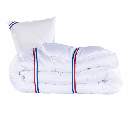 Ensemble Matelas Relaxation 26 cm, ressorts ensachés ferme face été/hiver + sommier blanc ep 13cm, + oreiller + couette