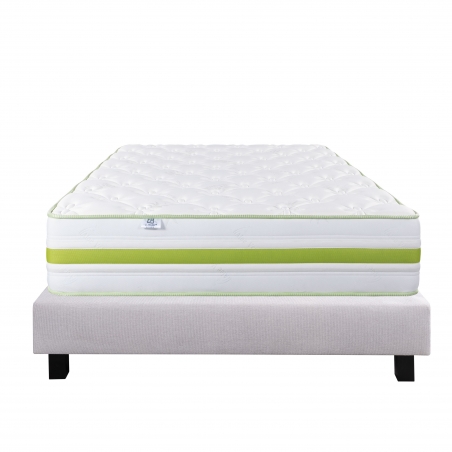 Ensemble Matelas Rêverie 30 cm, mousses haute densité ferme face été/hiver + sommier gris ep20cm,