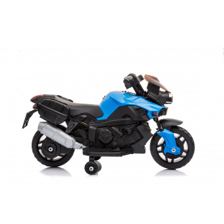 Moto Electrique pour Enfant - 90L x 42l x 58H cm - Roulettes de soutien, Marche AV/AR, Phares fonctionnels, Bruitages moteur