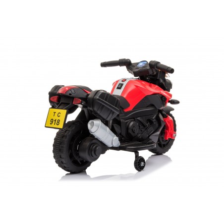 Moto Electrique pour Enfant - 90L x 42l x 58H cm - Roulettes de soutien, Marche AV/AR, Phares fonctionnels, Bruitages moteur