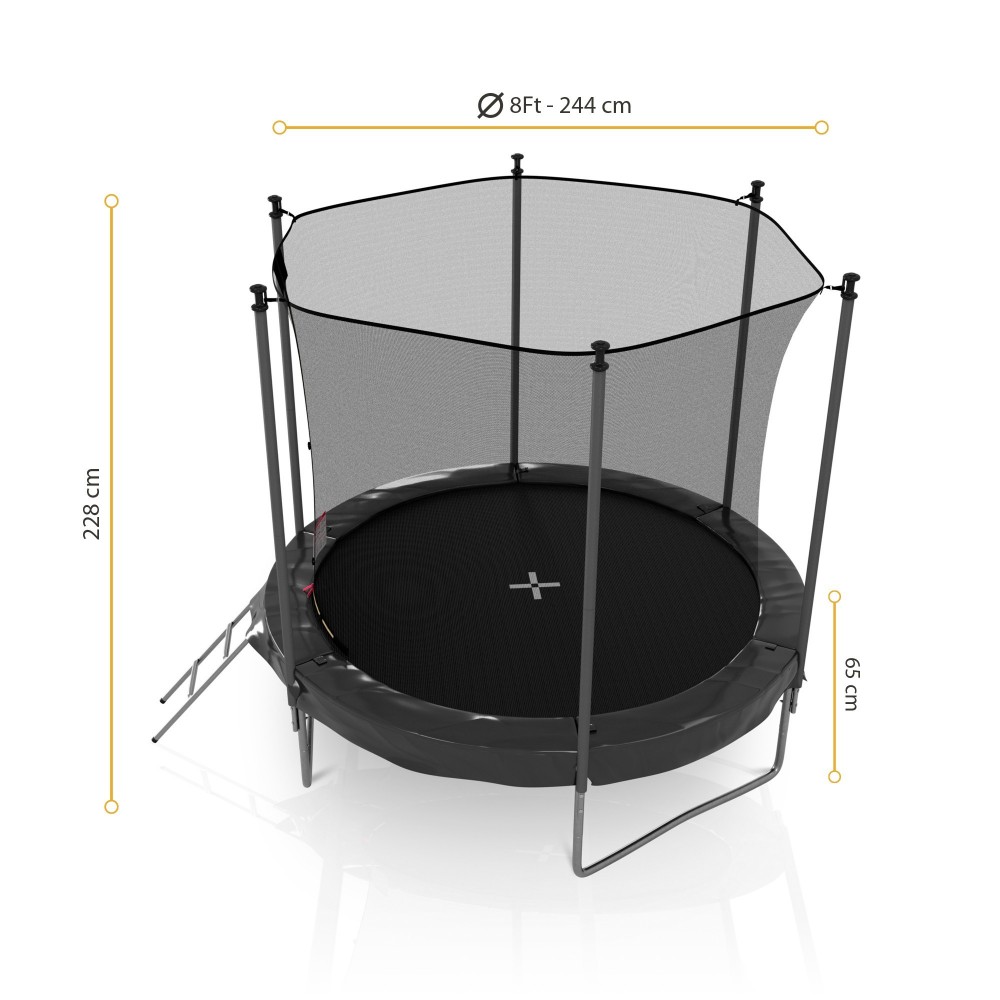 Trampoline extérieur 240 cm réversible - filet de sécurité + matelas de protection + echelle - norme EU