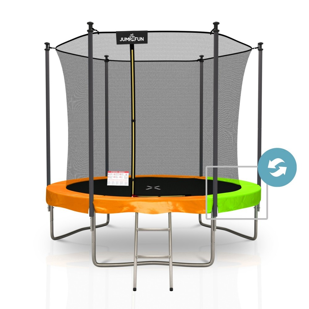 Trampoline extérieur 240 cm réversible - filet de sécurité + matelas de protection + echelle - norme EU