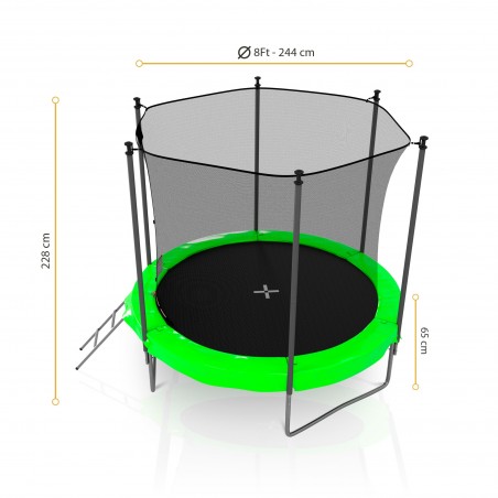 Trampoline extérieur 240 cm réversible - filet de sécurité + matelas de protection + echelle - norme EU