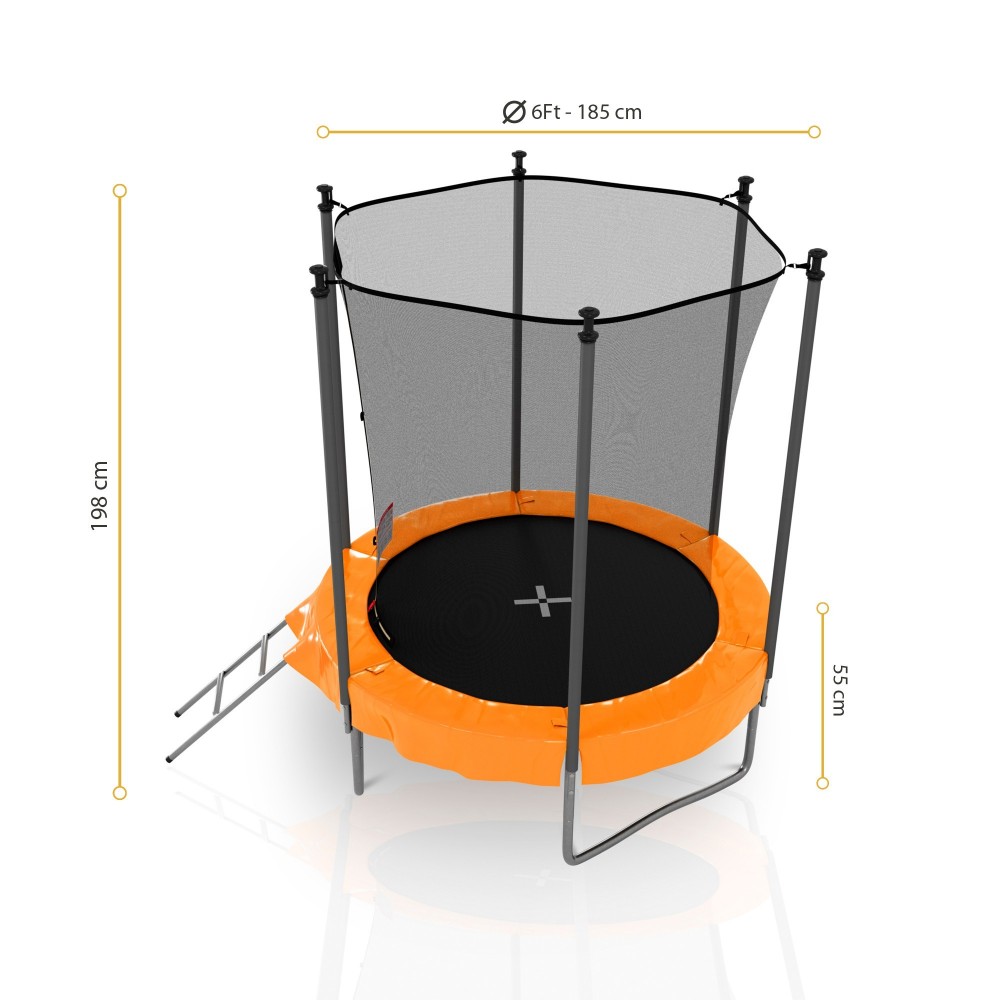 Trampoline extérieur 180 cm réversible - filet de sécurité + matelas de protection + echelle - norme EU
