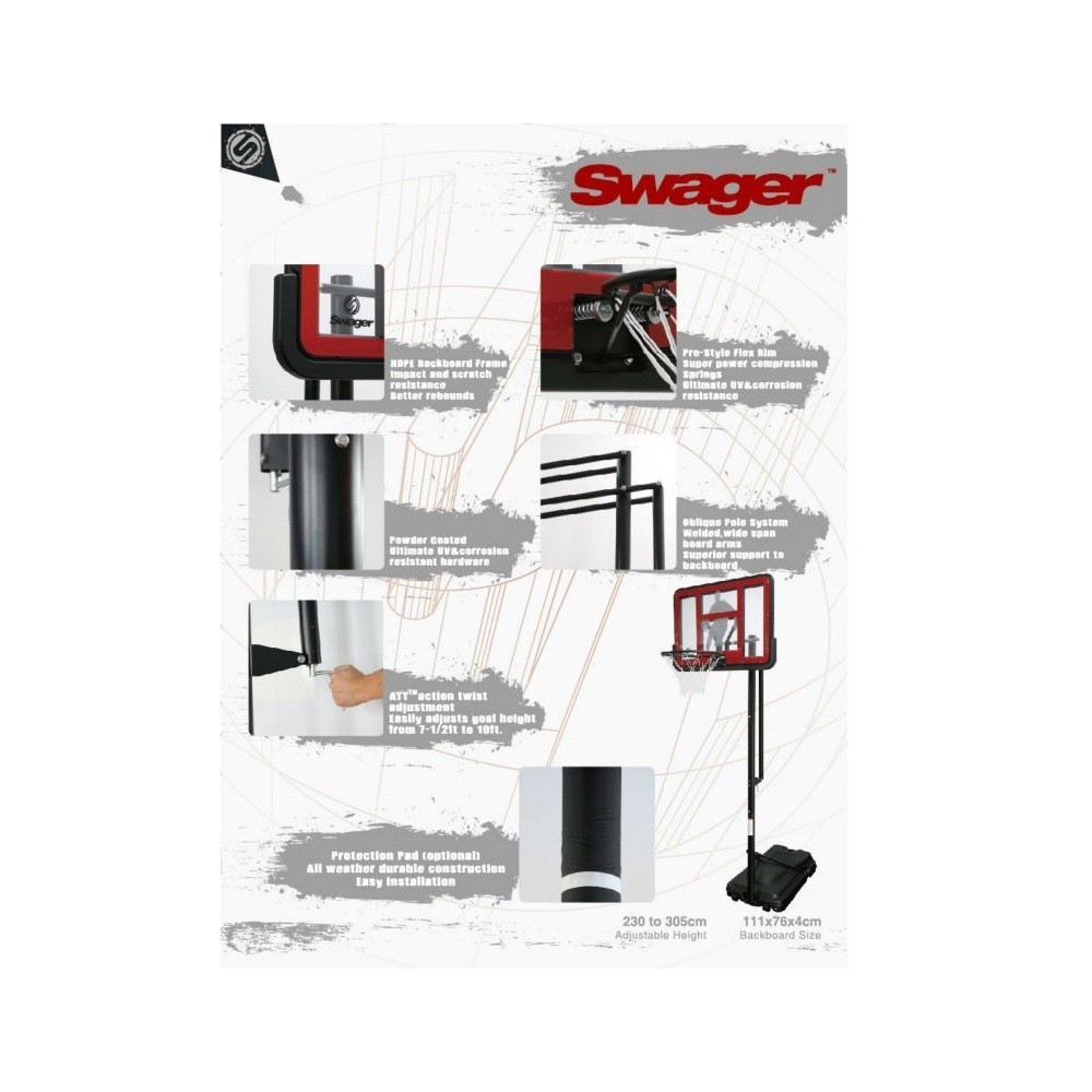 Panier de Basketball sur Pied Mobile "King Deluxe" Hauteur Réglable de 2.30m à 3.05m