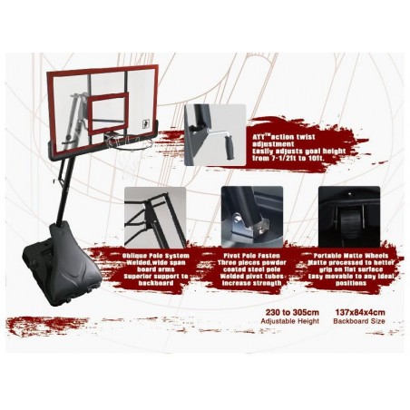 Panier de Basketball Pro Deluxe Platinium sur Pied et Mobile, Hauteur Réglable de 2.30m à 3.05m