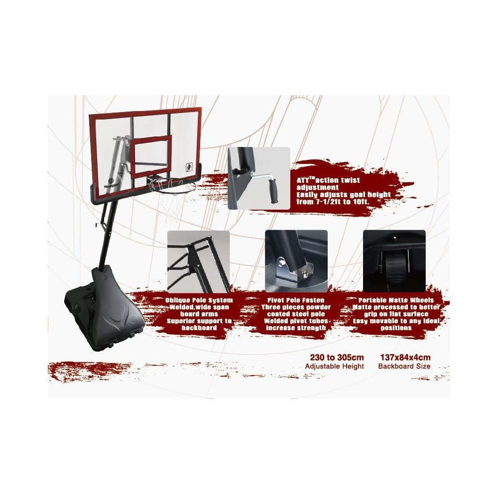Panier de Basketball Pro Deluxe Platinium sur Pied et Mobile, Hauteur Réglable de 2.30m à 3.05m
