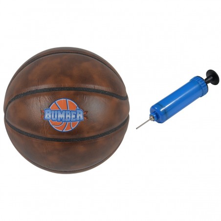Ballon de basket Ø24,5 + Pompe de gonflage avec 1 embout + 1 filet de transport bleu et blanc
