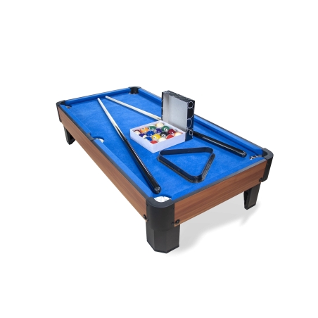 Billard de table avec accessoires - Kit Billard Compact de bureau ou salle de jeu, 102 x 51 x 22.5 cm - Marron et Tapis Bleu