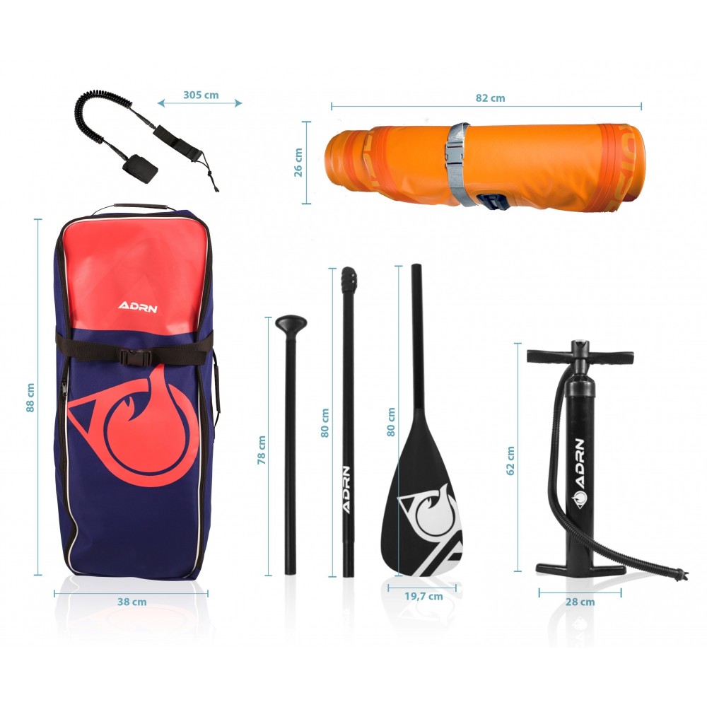 Stand up Paddle Gonflable 10'2 - CRUISER ADRN 10'2 30'' 5'' (310x76x13) - avec Pompe, Pagaie, Leash et Sac de transport - Orange
