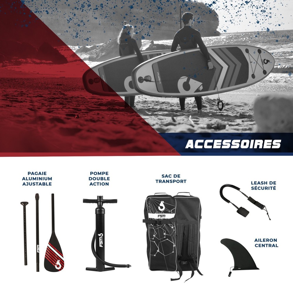 Paddle gonflable NERO 9'0 31'' 5'' (274 x 79 x 13 cm) avec pagaie, leash, pompe et sac de transport