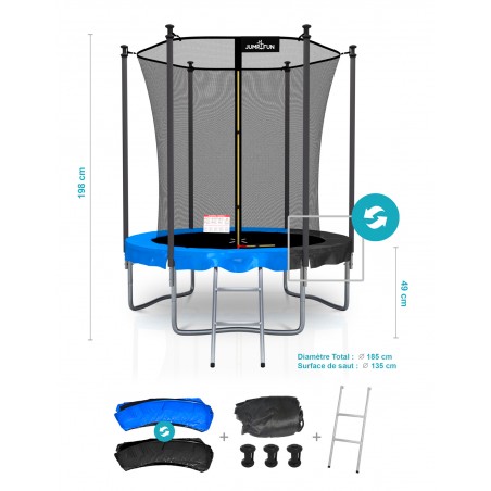 Trampoline extérieur Classique ø185 cm- 6FT- Filet intérieur, Matelas de protection réversible et Echelle