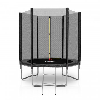 Trampoline de Jardin Deluxe ø185cm Noir - avec Filet de sécurité, Tapis de saut, Coussin de protection, Echelle