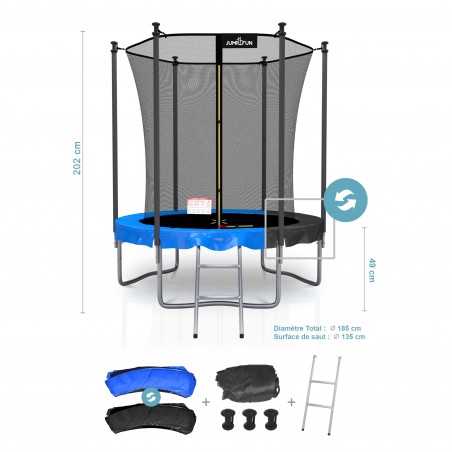 Trampoline extérieur Classique ø185 cm- 6FT- Filet intérieur, Matelas de protection réversible et Echelle