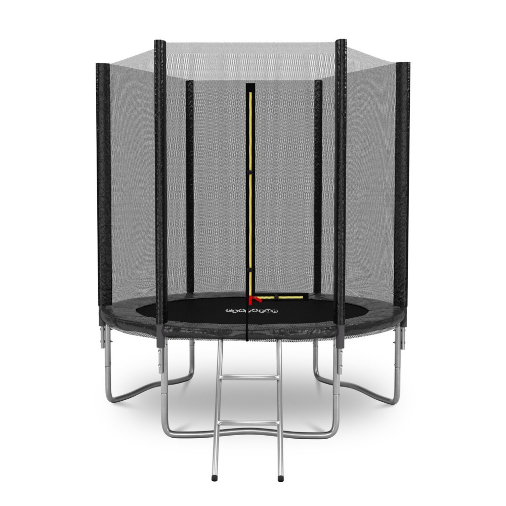 Trampoline de Jardin Deluxe ø185cm Noir - avec Filet de sécurité, Tapis de saut, Coussin de protection, Echelle
