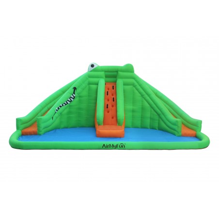 Château Aquatique Gonflable pour enfants 6,90m - Aire de jeux avec Escalade, Toboggan et Piscine - Crocodile Swamp
