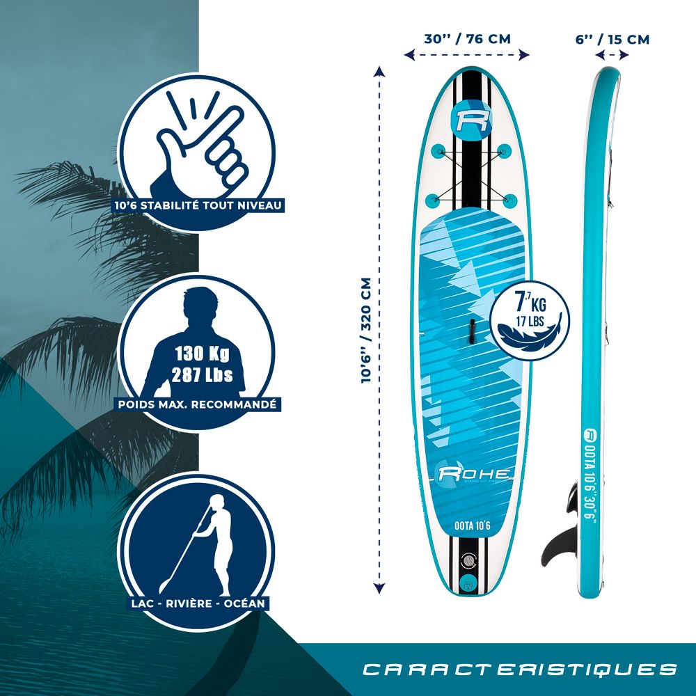 Pack Stand Up Paddle gonflable 10'6'' - OOTA ROHE 10"6"30"6"