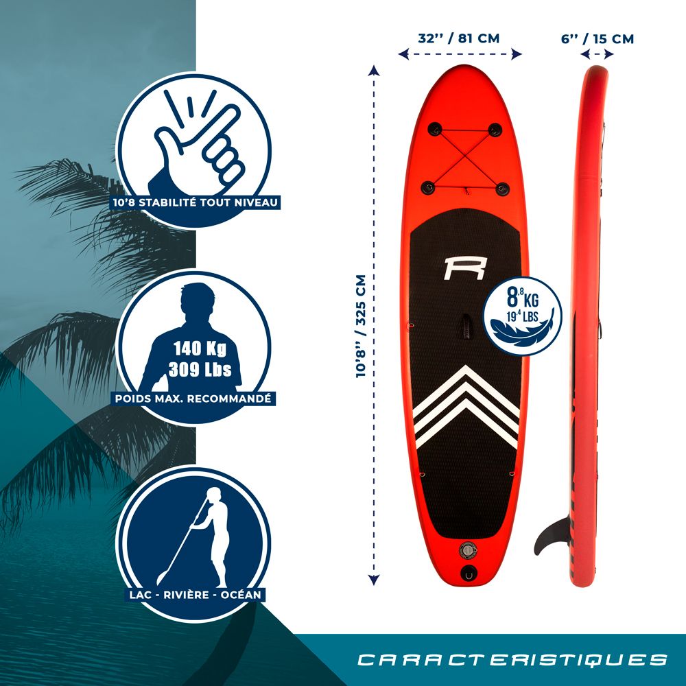 Pack Stand Up Paddle Gonflable KEAI ROHE - 10'8" 32'' 6'' (325x81x15cm) avec accessoires