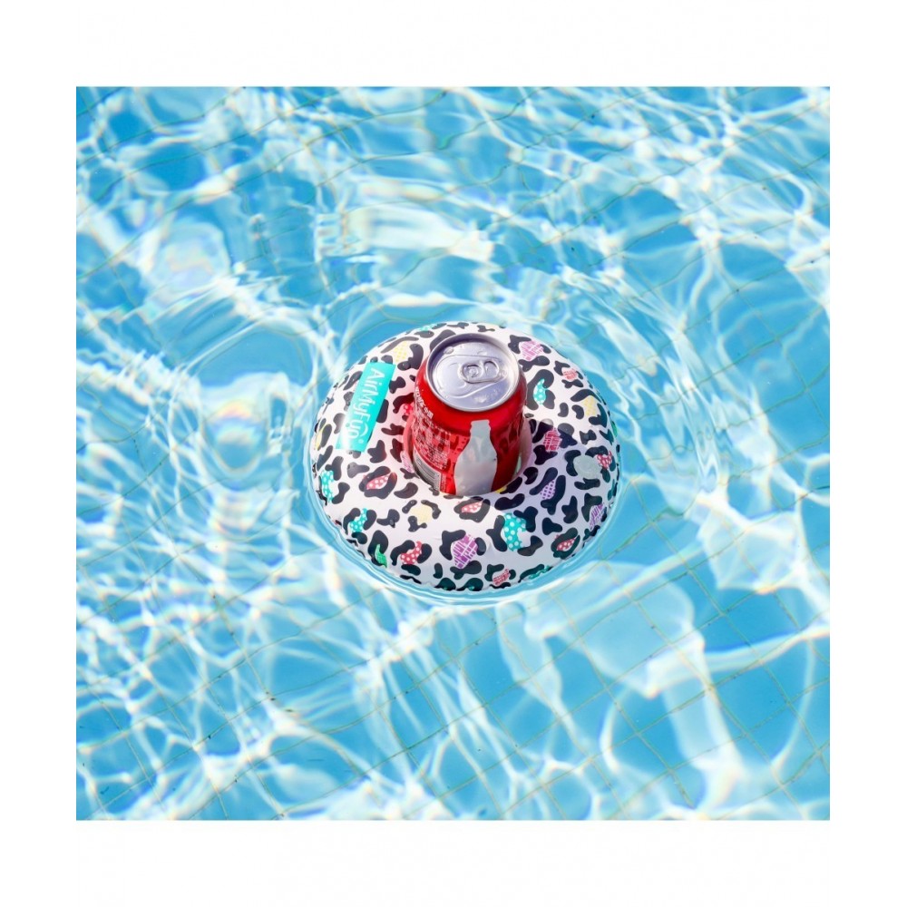 Porte Boisson Gonfable pour Piscine ou Plage, Flotteur, Accessoire d'Eau - Léopard ø18cm