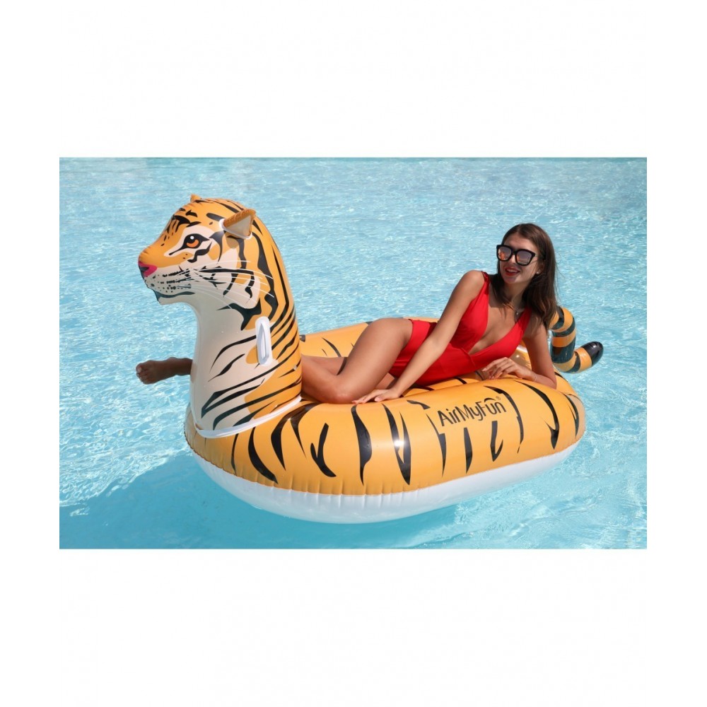 Bouée Gonflable XXL Chevauchable, Piscine & Plage, Flotteur Deluxe - Tigre - 150x105x100cm