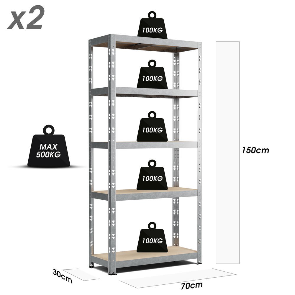 Lot de 2 Etagères Charges Lourdes -150x70x30cm Gris